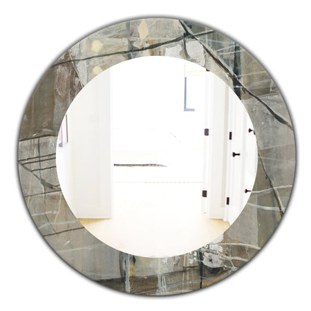 Grey Silver Geometric Composition - Modern Mirror - Oval or Round Wall Mirror