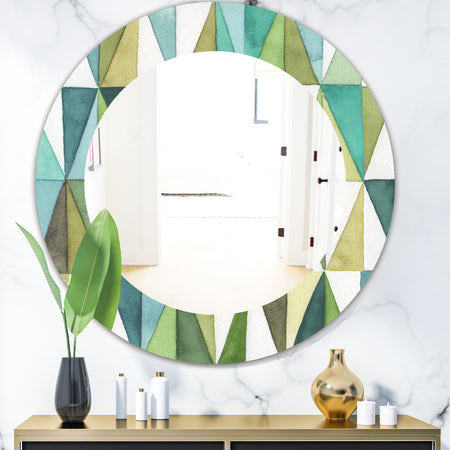 Geometric Green Triangle III - Mid-Century Mirror - Oval or Round Wall Mirror