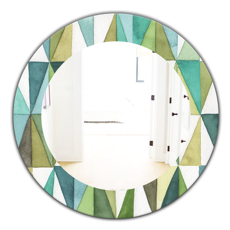 Geometric Green Triangle III - Mid-Century Mirror - Oval or Round Wall Mirror
