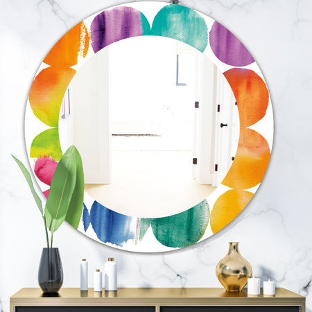 Circle Abstract Colorfields - Mid-Century Mirror - Frameless Oval or Round Wall Mirror