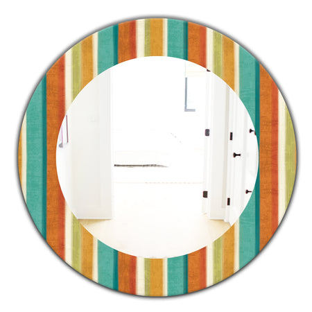 Blue, Green and Orange Vertical Abstract Stripes - Mid-Century Mirror - Oval or Round Wall Mirror
