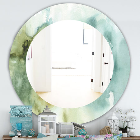 Abstract Watercolor Green House - Traditional Mirror - Oval or Round Wall Mirror
