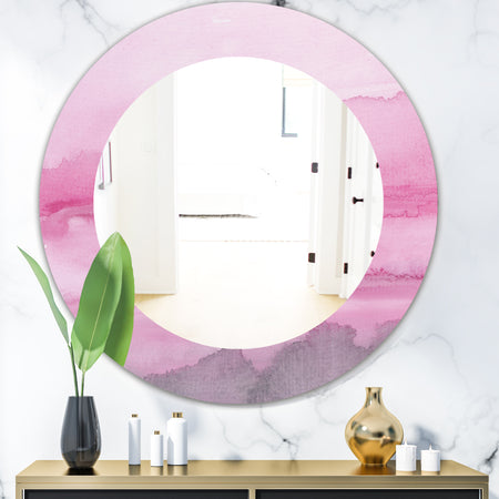 Pink Abstract Watercolor - Shabby Chic Mirror - Frameless Oval or Round Wall Mirror