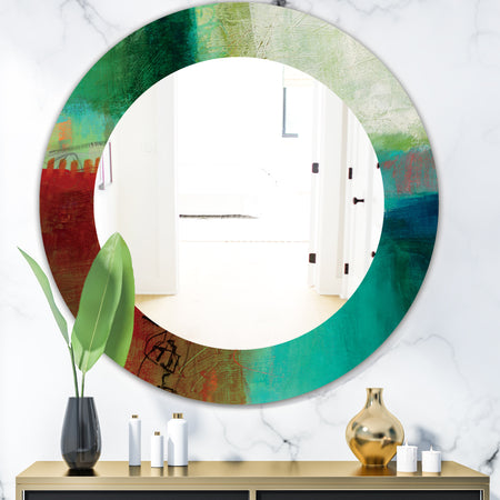 Copper Grove Beilstein Abstract Round Blue and Red Framed Mirror