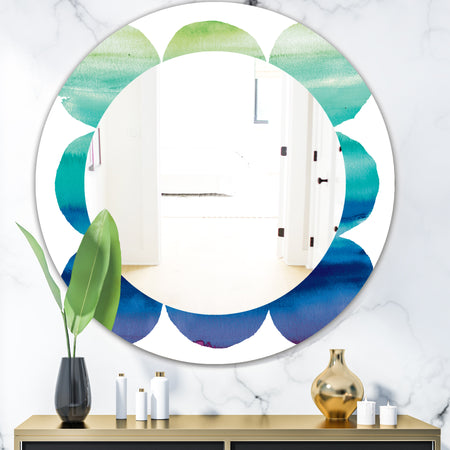 Circle Abstract Blue Colorfields II - Mid-Century Mirror - Oval or Round Wall Mirror