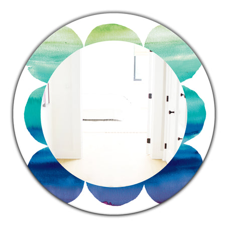 Circle Abstract Blue Colorfields II - Mid-Century Mirror - Oval or Round Wall Mirror