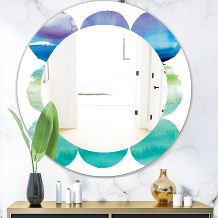 Circle Abstract Blue Colorfields III - Mid-Century Mirror - Oval or Round Wall Mirror