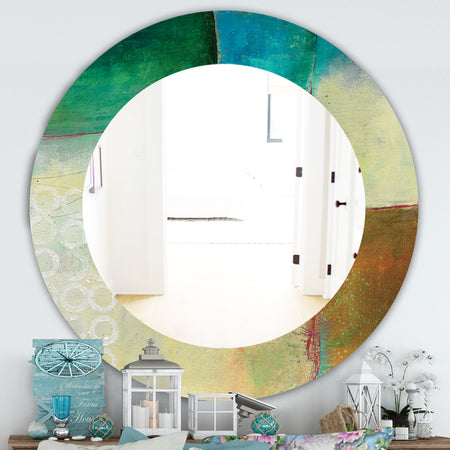 Abstract Impression Of Watercolour Blue and Yellow - Farmhouse Mirror - Oval or Round Wall Mirror