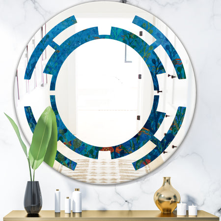 Blue Underwater Lake leaves I - Cottage Round or Oval Wall Mirror - Space