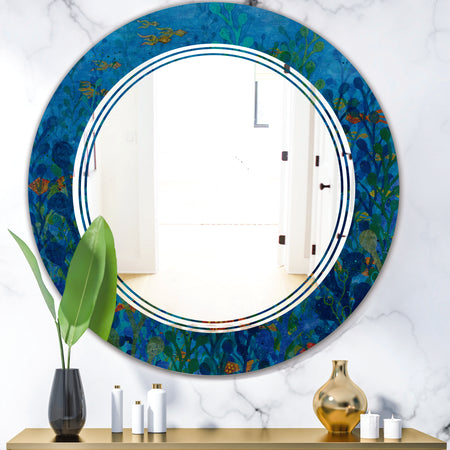 Blue Underwater Lake leaves I - Cottage Round or Oval Wall Mirror - Triple C