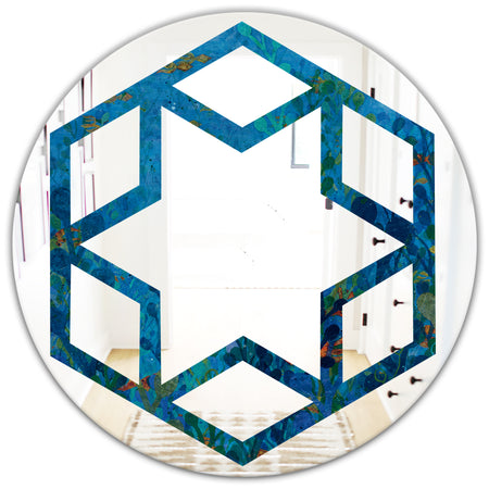 Blue Underwater Lake leaves I - Cottage Round or Oval Wall Mirror - Hexagon Star