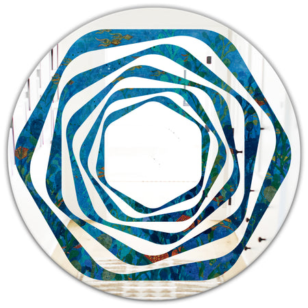 Blue Underwater Lake leaves I - Cottage Round or Oval Wall Mirror - Whirl
