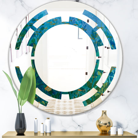 Blue Underwater Lake leaves II - Modern Round or Oval Wall Mirror - Space