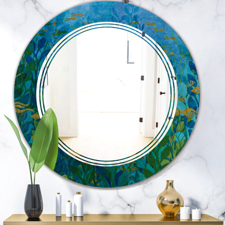 Blue Underwater Lake leaves II - Modern Round or Oval Wall Mirror - Triple C