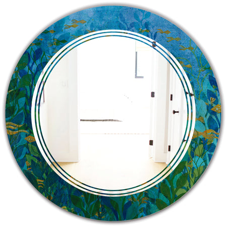 Blue Underwater Lake leaves II - Modern Round or Oval Wall Mirror - Triple C