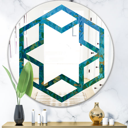 Blue Underwater Lake leaves II - Modern Round or Oval Wall Mirror - Hexagon Star