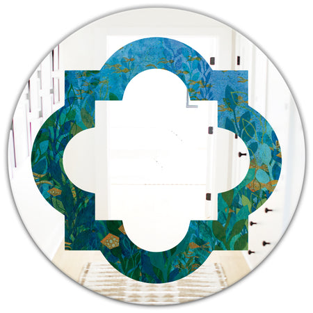 Blue Underwater Lake leaves II - Modern Round or Oval Wall Mirror - Quatrefoil