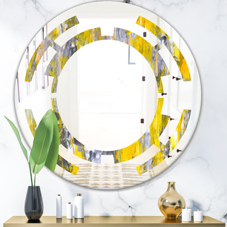 Grey and Yellow Abstract Pattern - Modern Round or Oval Wall Mirror - Space
