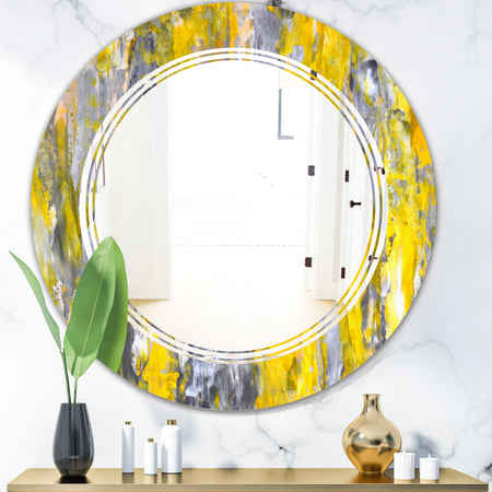Grey and Yellow Abstract Pattern - Modern Round or Oval Wall Mirror - Triple C
