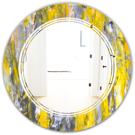 Grey and Yellow Abstract Pattern - Modern Round or Oval Wall Mirror - Triple C