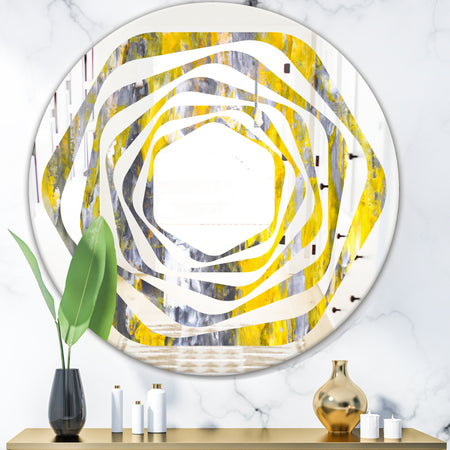 Grey and Yellow Abstract Pattern - Modern Round or Oval Wall Mirror - Whirl