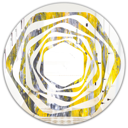 Grey and Yellow Abstract Pattern - Modern Round or Oval Wall Mirror - Whirl