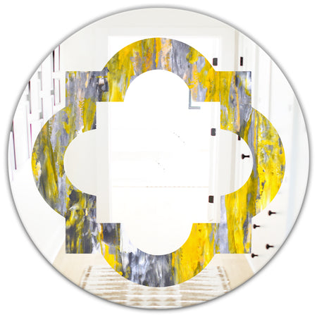 Grey and Yellow Abstract Pattern - Modern Round or Oval Wall Mirror - Quatrefoil