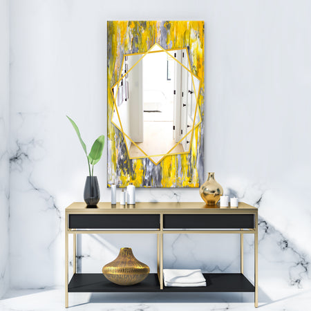 Grey and Yellow Abstract Pattern - Modern Mirror - Frameless Contemporary Wall Mirror