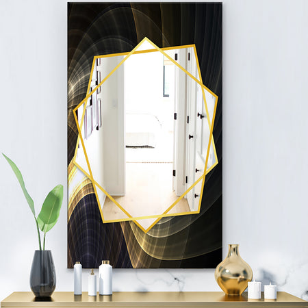 Yellow Fractal Light Art - Modern Mirror - Frameless Contemporary Wall Mirror