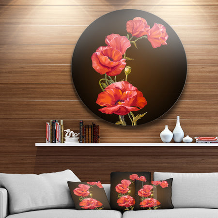 Bright Poppies Flower - Floral Round Metal Wall Art