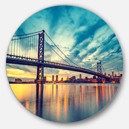 Ben Franklin Bridge in Philadelphia - Cityscape Disc Metal Wall Art