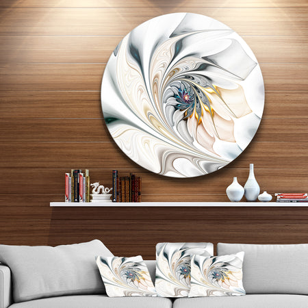 White Stained Glass Floral Art - Floral Circle Metal Wall Art