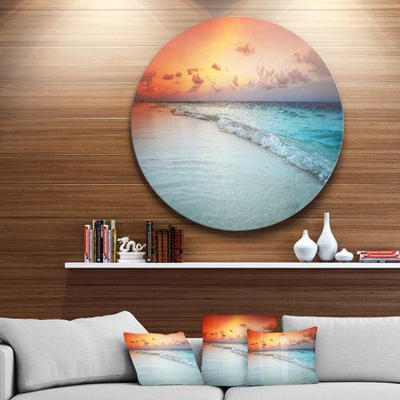 Blue Waters and Colorful Sky - Seashore Round Metal Wall Art