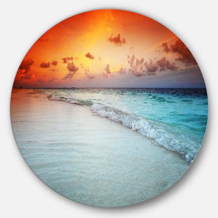 Blue Waters and Colorful Sky - Seashore Round Metal Wall Art