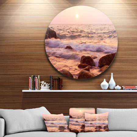 Foam Waves Hitting Rocky Coast - Seashore Round Wall Art