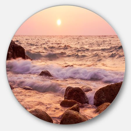 Foam Waves Hitting Rocky Coast - Seashore Round Wall Art