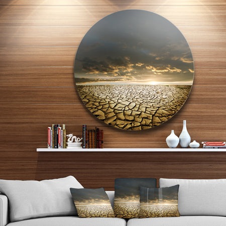 Drought Land under Cloudy Skies - Modern Landscape Disc Metal Wall Art