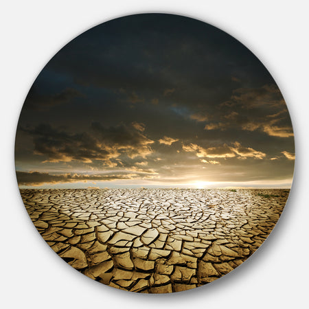 Drought Land under Cloudy Skies - Modern Landscape Disc Metal Wall Art