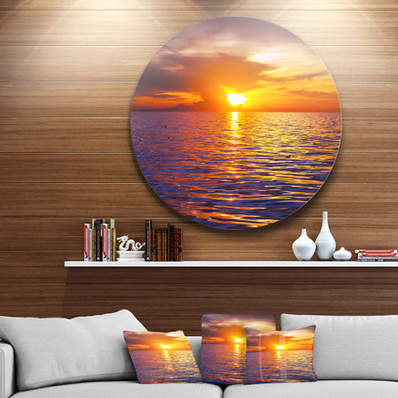 Beautiful Yellow Sky at Gloomy Beach - Seashore Disc Metal Artwork