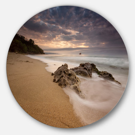 Peaceful Seashore with White Waves - Beach Large Disc Metal Wall art