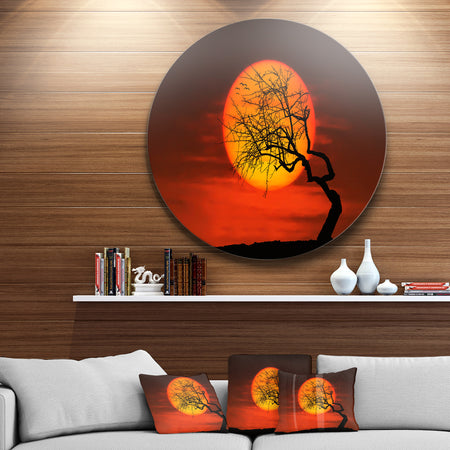 Birds and Tree Silhouette at Sunset - Disc Metal Wall Art Landscape