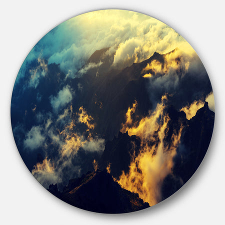Sunset on Hill above Clouds - Disc Metal Artwork Landscape