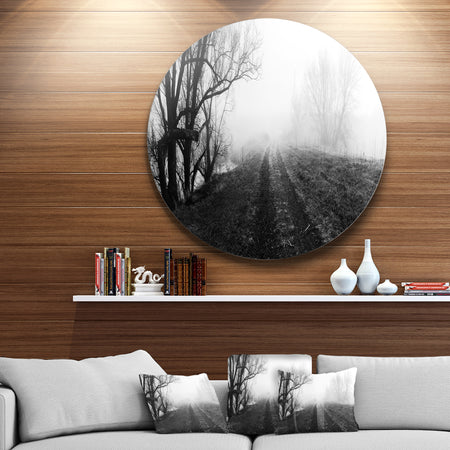 Black and White Misty Landscape Panorama - Landscape Round Wall Art