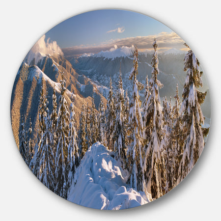 Winter Carpathians Panoramic View - Landscape Round Metal Wall Art