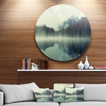Lake Herbert in Foggy Morning - Modern Seascape Disc Metal Wall Art