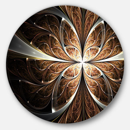 Fractal Flower Brown Black Digital Art - Floral Round Metal Wall Art