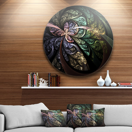 Brown Blue Fractal Flower Digital Art - Floral Disc Metal Wall Art