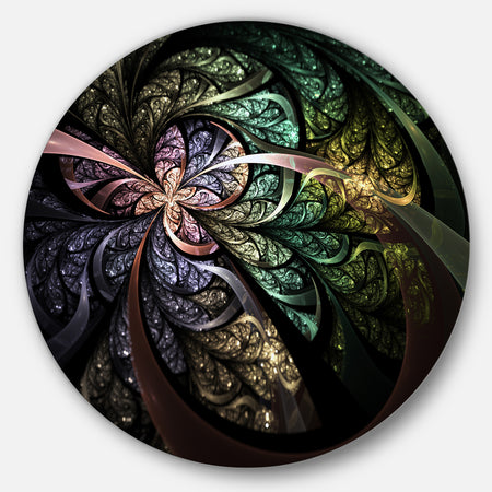 Brown Blue Fractal Flower Digital Art - Floral Disc Metal Wall Art