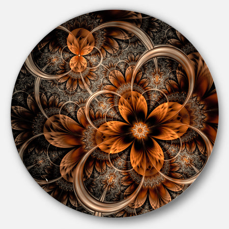 Dark Orange Digital Art Fractal Flower - Floral Round Wall Art