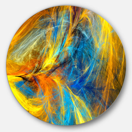 Gold and Blue Psychedelic Pattern - Abstract Round Metal Wall Art